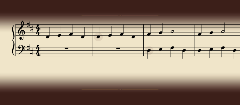 Orchestrion showing the score of Frère Jacques on a parchment background